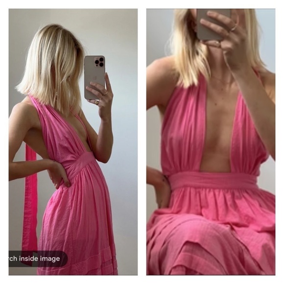 NEW RUE STIIC Sierra Backless Halter Maxi Dress Bright Pink XS - Picture 6 of 12